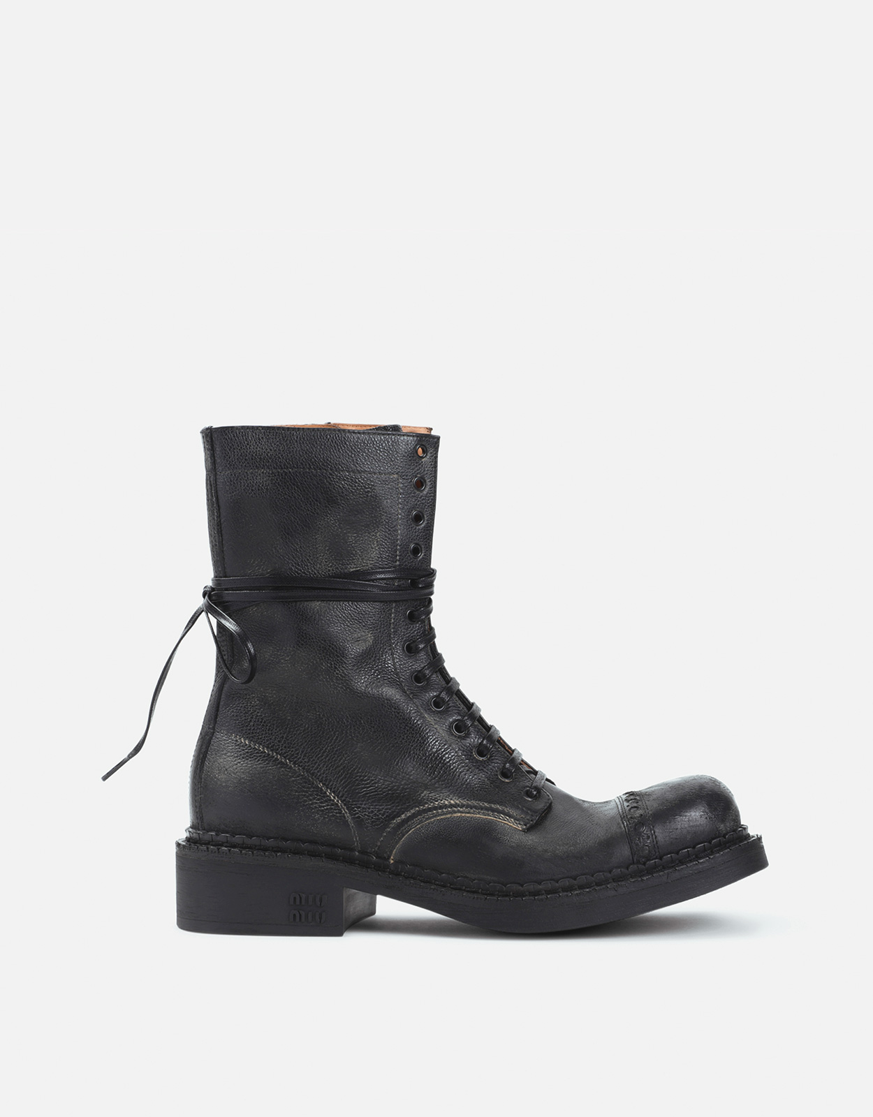 Miu Miu Miu Miu Calfskin Leather Laced Ankle Boots - IT 41　ミュウミュウ カーフスキン レザー レース アンクル ブーツ - IT 41