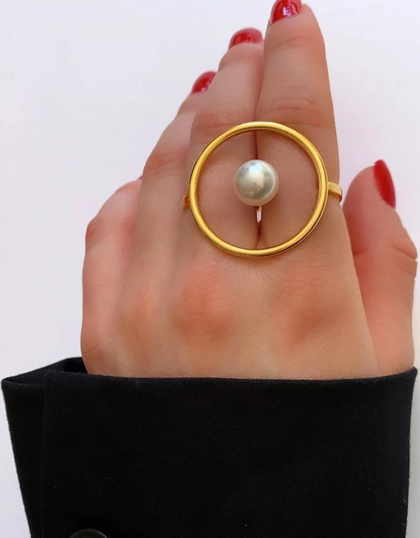 Pearl Center Double Finger Hoop Ring