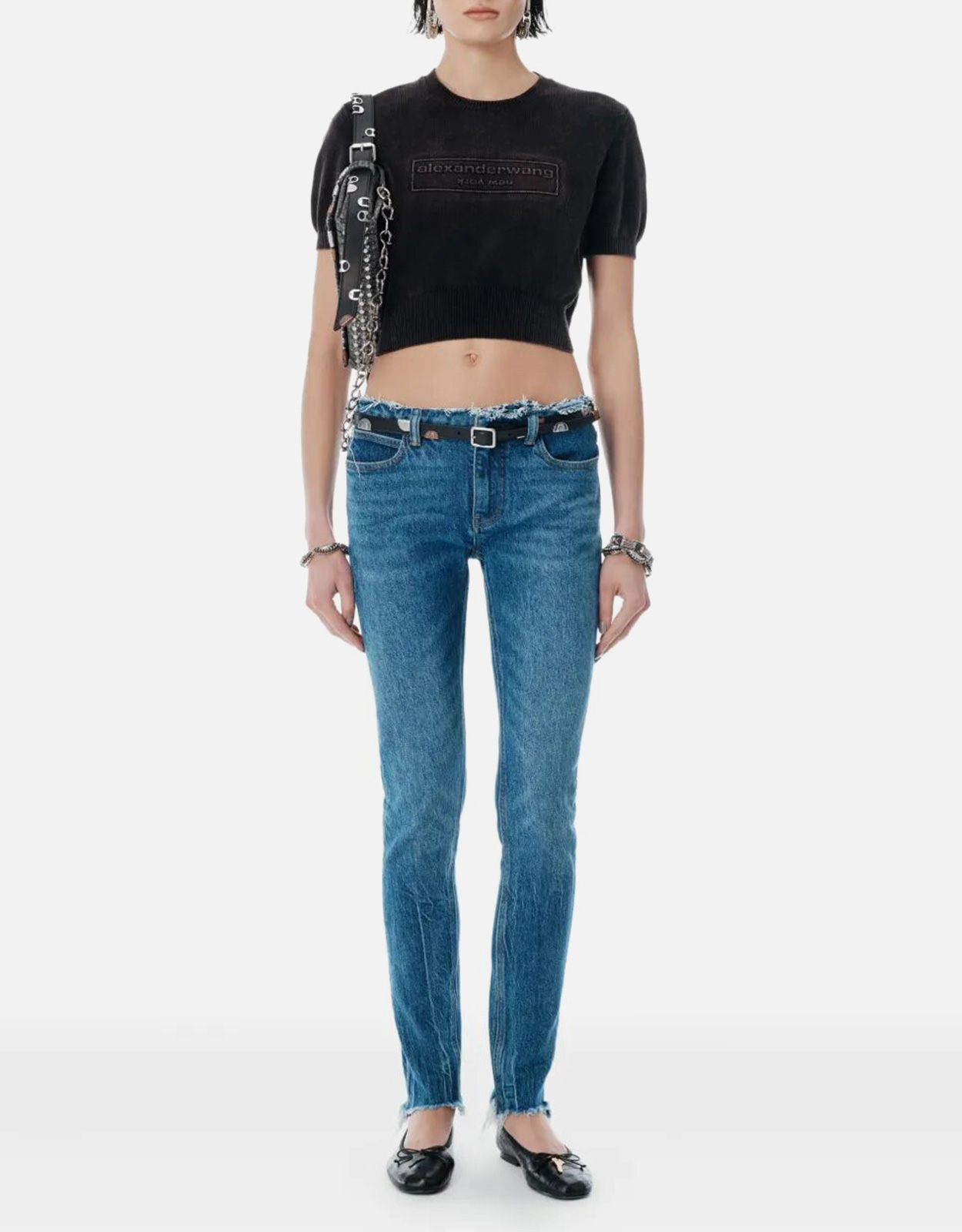 Alexander Wang Cotton Blend Logo Cropped Top (ニットウェア