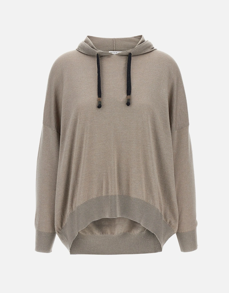 ブルネロクチネリ モニーレ付きベージュ パーカー カシミヤ100