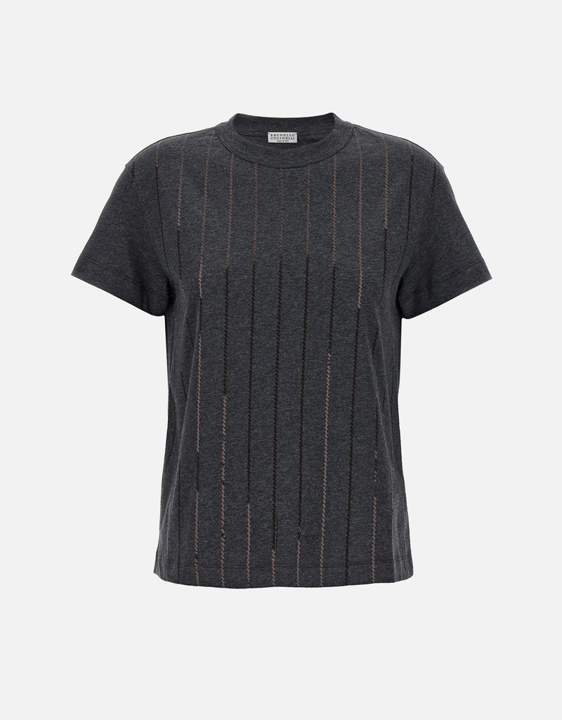✨クチネリ　美品袖スパンコールTシャツ✨ Brunello Cucinelli マイクロスパンコールTシャツ (トップス,Tシャツ