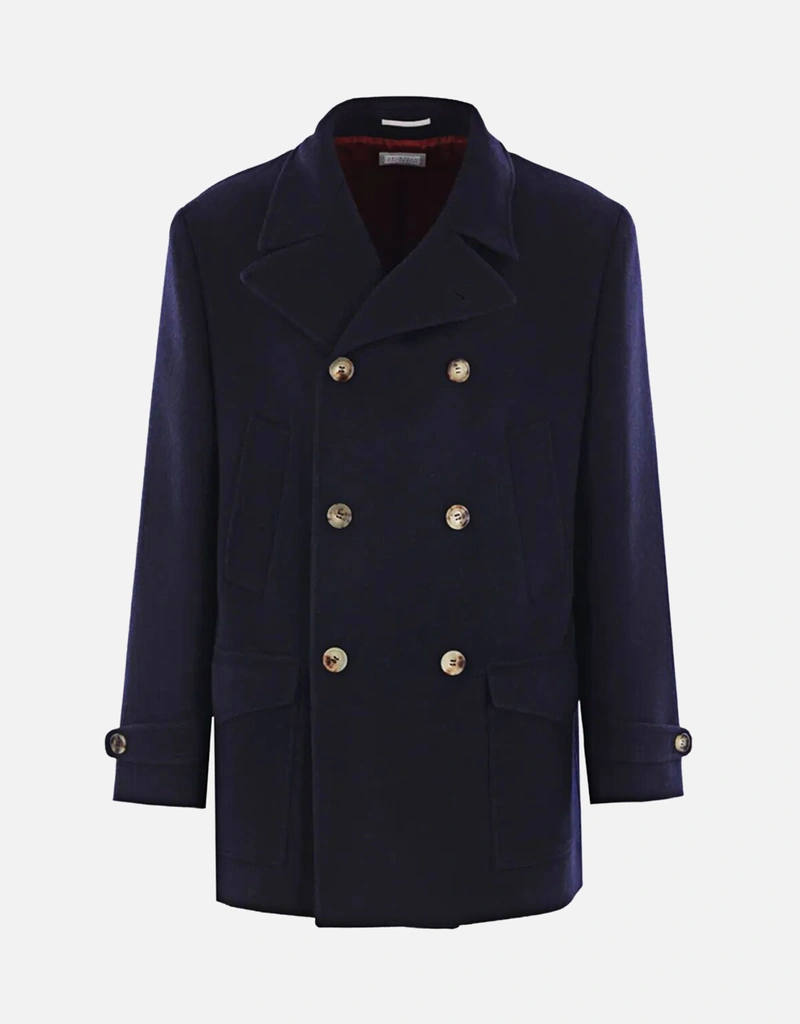 【BRUNELLO CUCINELLI】ネイビー ピーコート Brunello Cucinelli メンズ バージンウール ダブルブレストコート