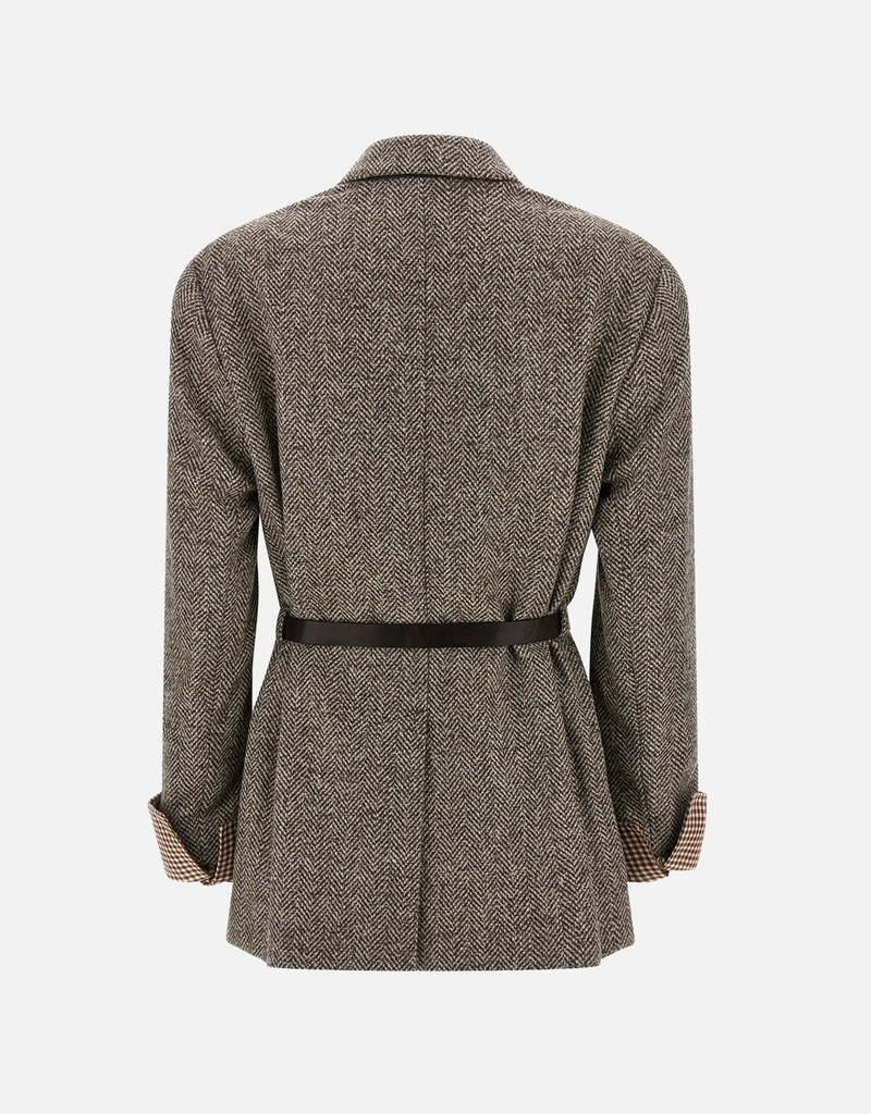 極美品 ブルネロクチネリ　ウール　ジャケット　ベルト　高品質　42 ブラウン Brunello Cucinelli バージンウールベルトブレザー (ジャケット