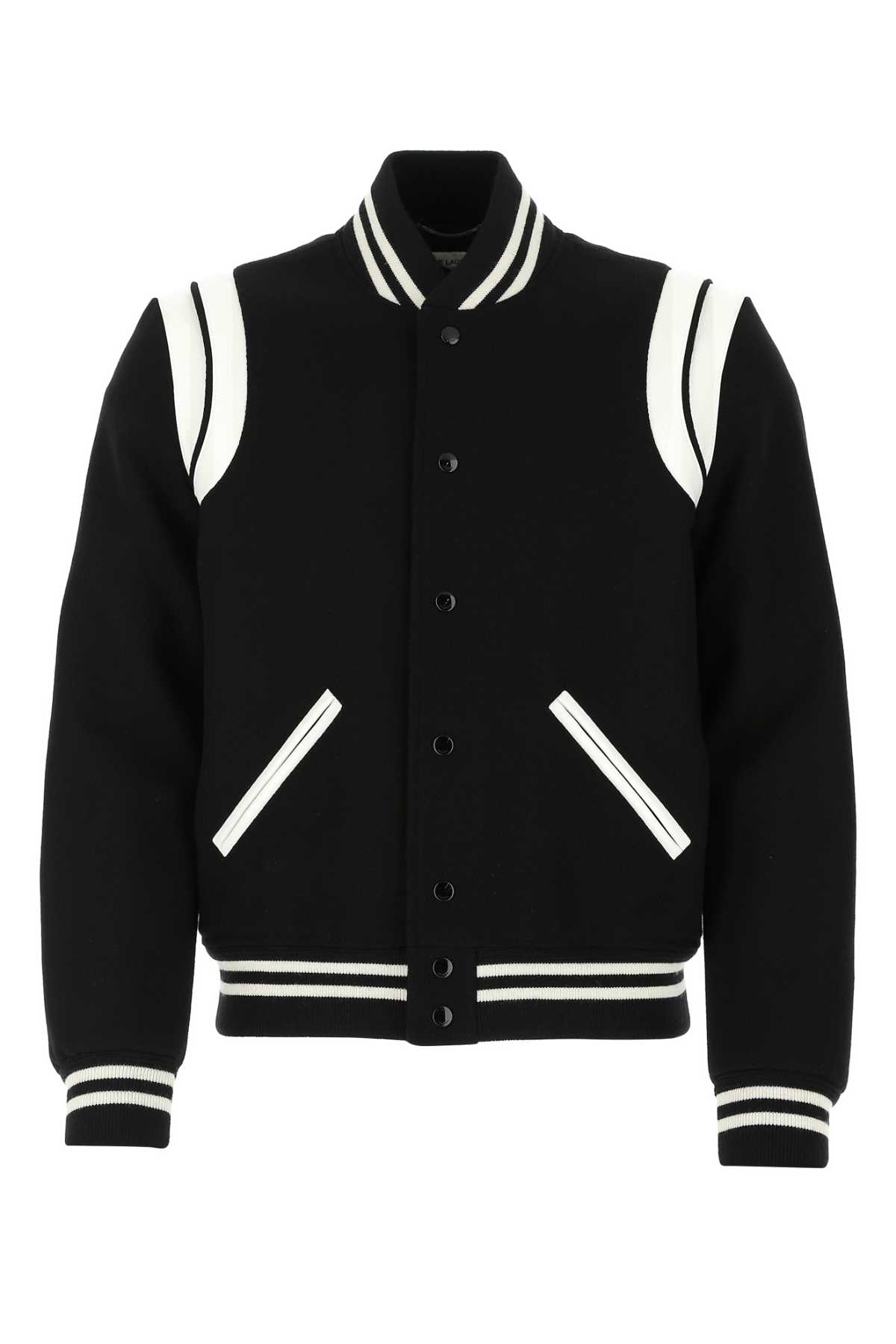 Saint Laurent Saint Laurent (MAN) Black wool blend bomber jacket - IT 46　サンローラン (MAN) ブラック ウール ブレンド ボンバー ジャケット - IT 46