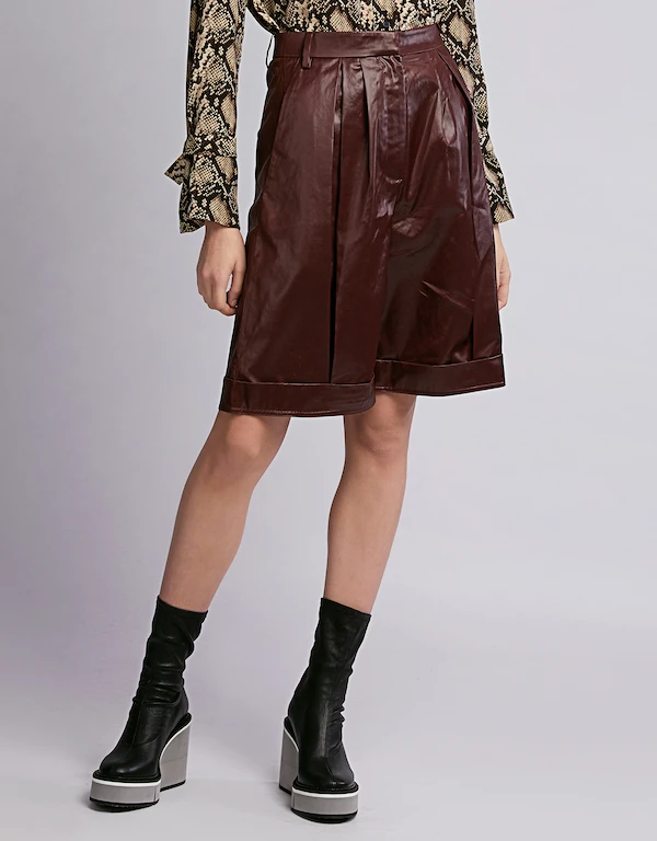 Pleated Faux Leather Shorts