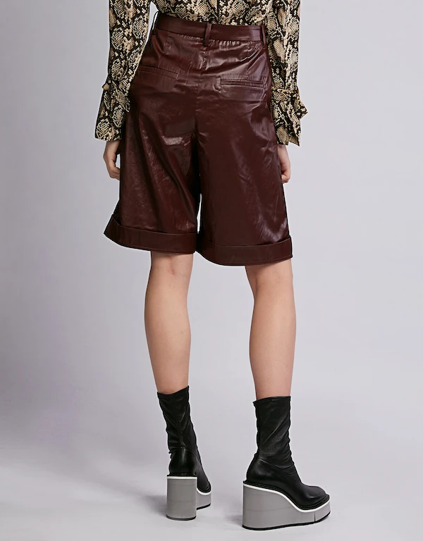 Pleated Faux Leather Shorts