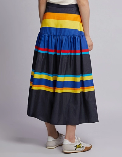 Sunset Stripe Cotton-Silk Maxi Skirt