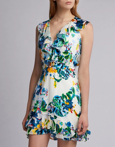 Cece Ruffled Floral Silk Chiffon Mini Dress