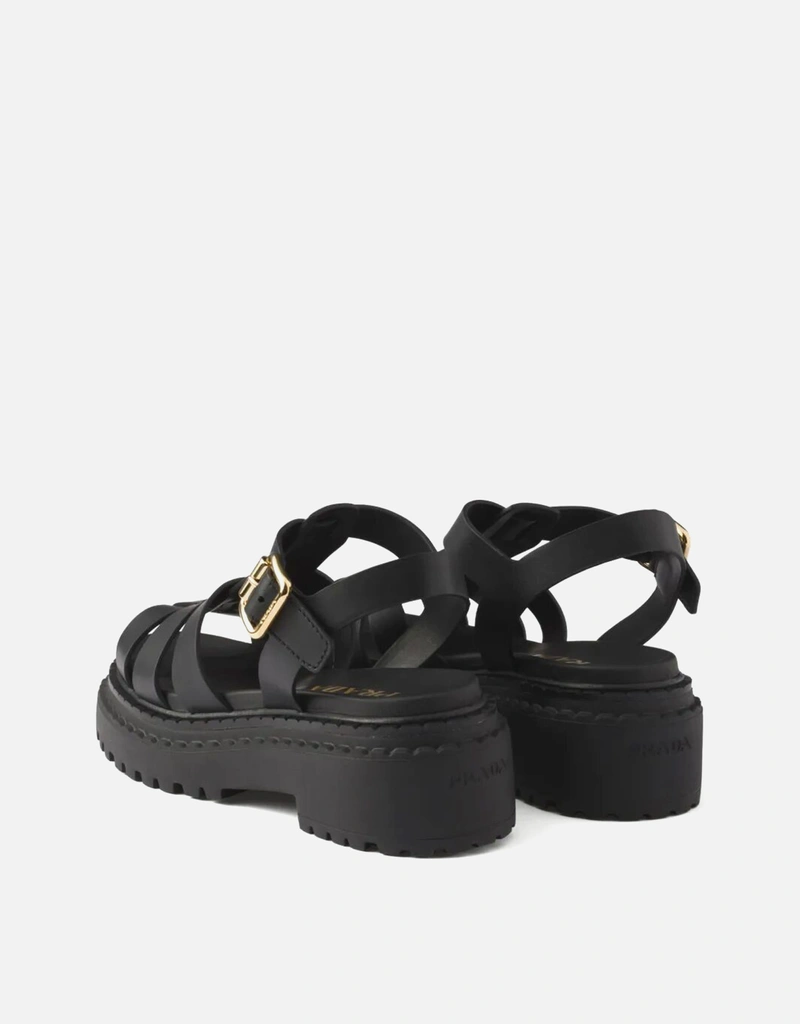 Prada モノリスカルフスキンレザー プラットフォームサンダル