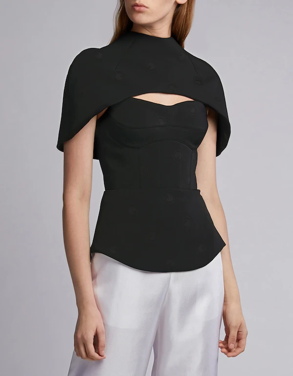 Brandon Maxwell Cape-Effect Embroidered Dotted Cady Bustier Top