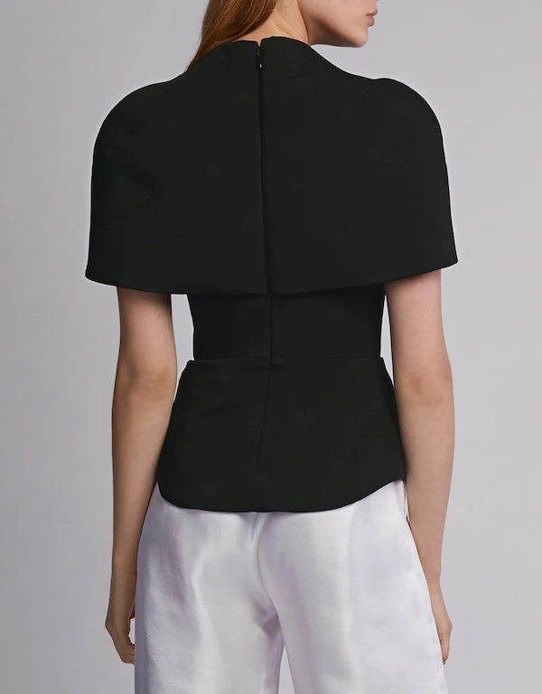 Brandon Maxwell Cape-Effect Embroidered Dotted Cady Bustier Top