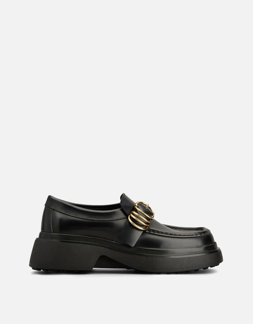 TOD'S 黒ローファー バックル付き Tod's レザー チャンキー ローファー メタルバックル リング付き