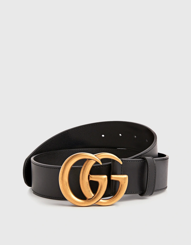 <ビリー様> GUCCI GGゴールド　レザー　ブラック　ベルト Gucci GG Marmont レザー ワイド ベルト (ベルト) IFCHIC.COM