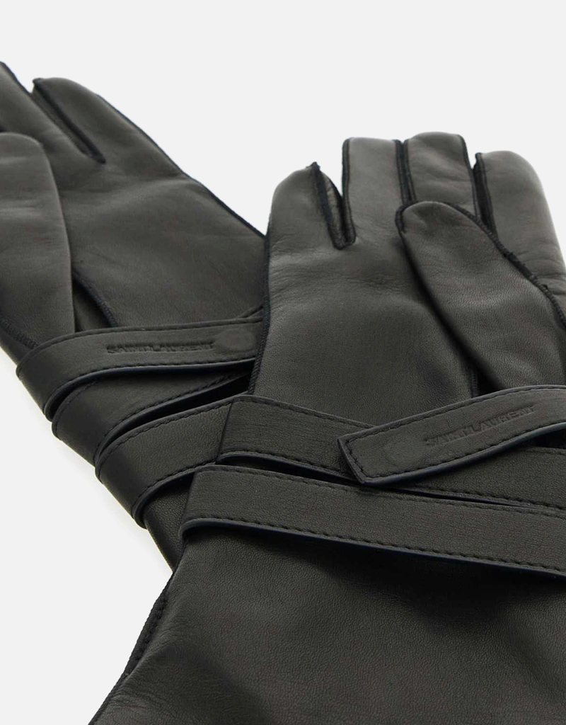 Saint Laurent ブラックレザーグローブ () IFCHIC.COM