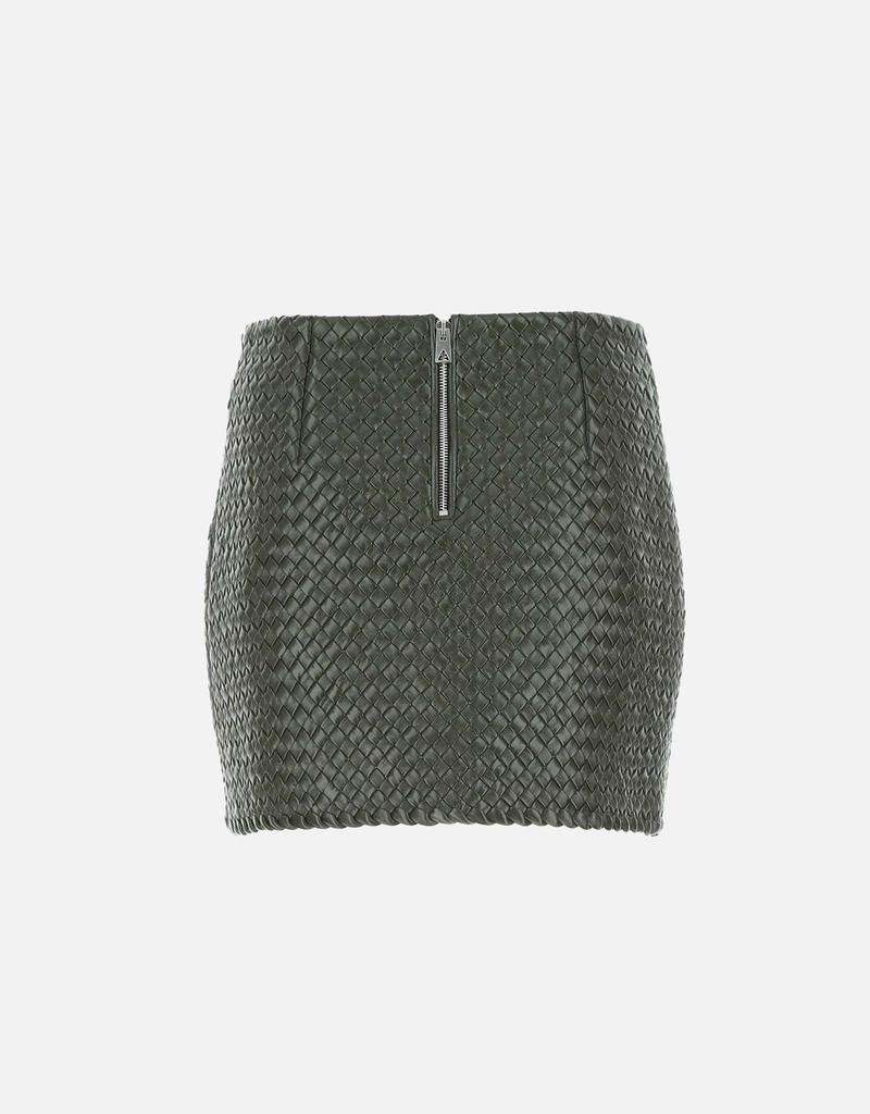 Bottega Veneta アーミーグリーンレザー ミニスカート () IFCHIC.COM