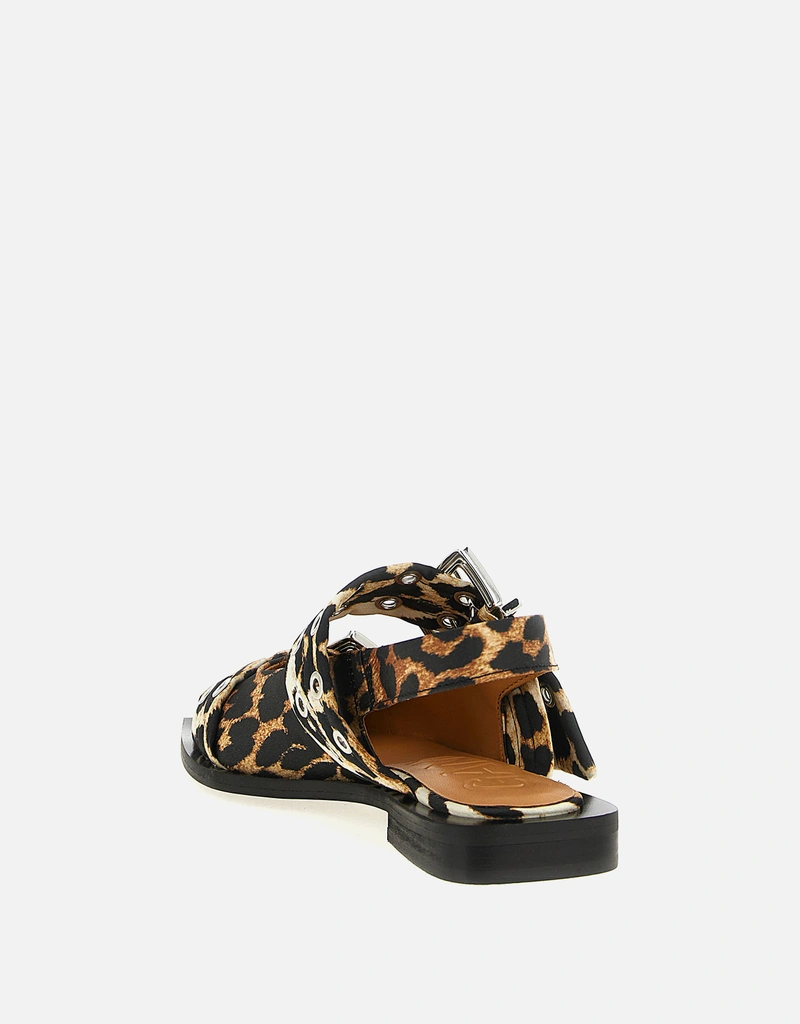 Ganni レオパード サテン バックル スリングバックフラット () IFCHIC.COM