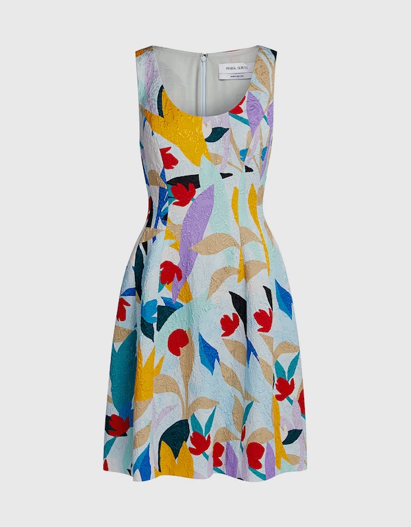 Printed Brocade Cotton-Blend Mini Dress