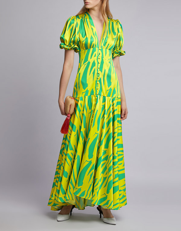 Alexis Zuella V-neck Puffed Sleeve Maxi Dress (Dresses,Maxi) IFCHIC.COM