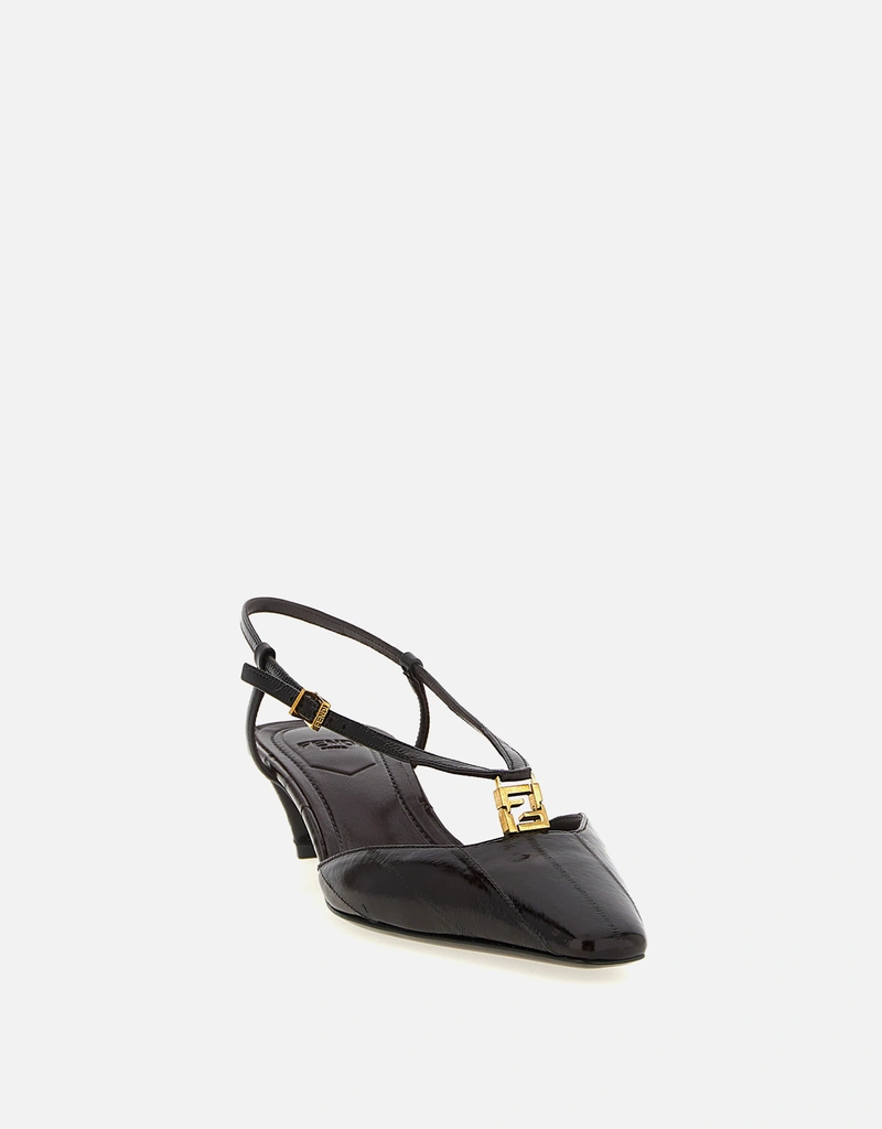 Fendi ブラウンイールレザー ローヒール スリングバック () IFCHIC.COM