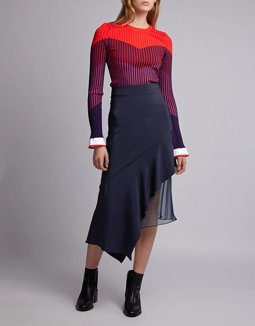 Asymmetric Hem Chiffon Panel Midi Skirt