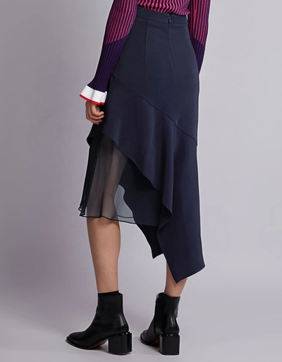 Asymmetric Hem Chiffon Panel Midi Skirt