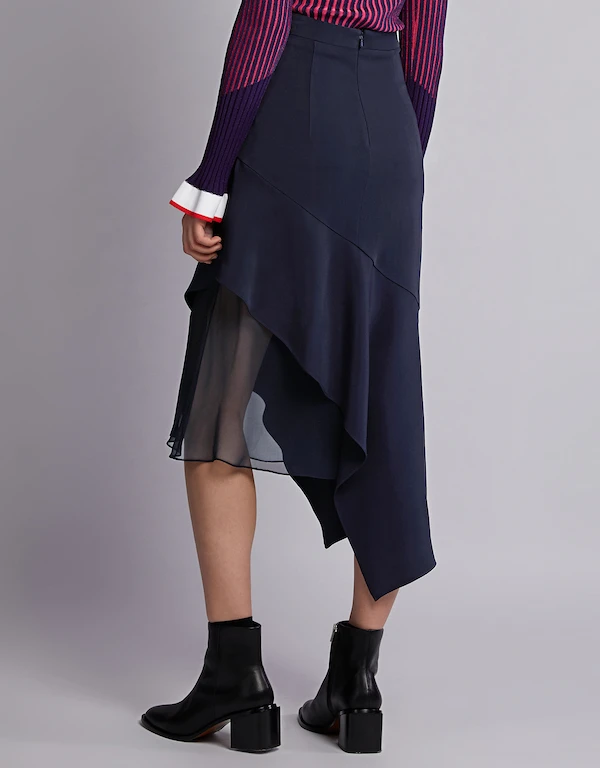Cushnie Asymmetric Hem Chiffon Panel Midi Skirt
