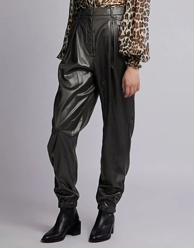 Pleated Faux Leather Tapered Pants