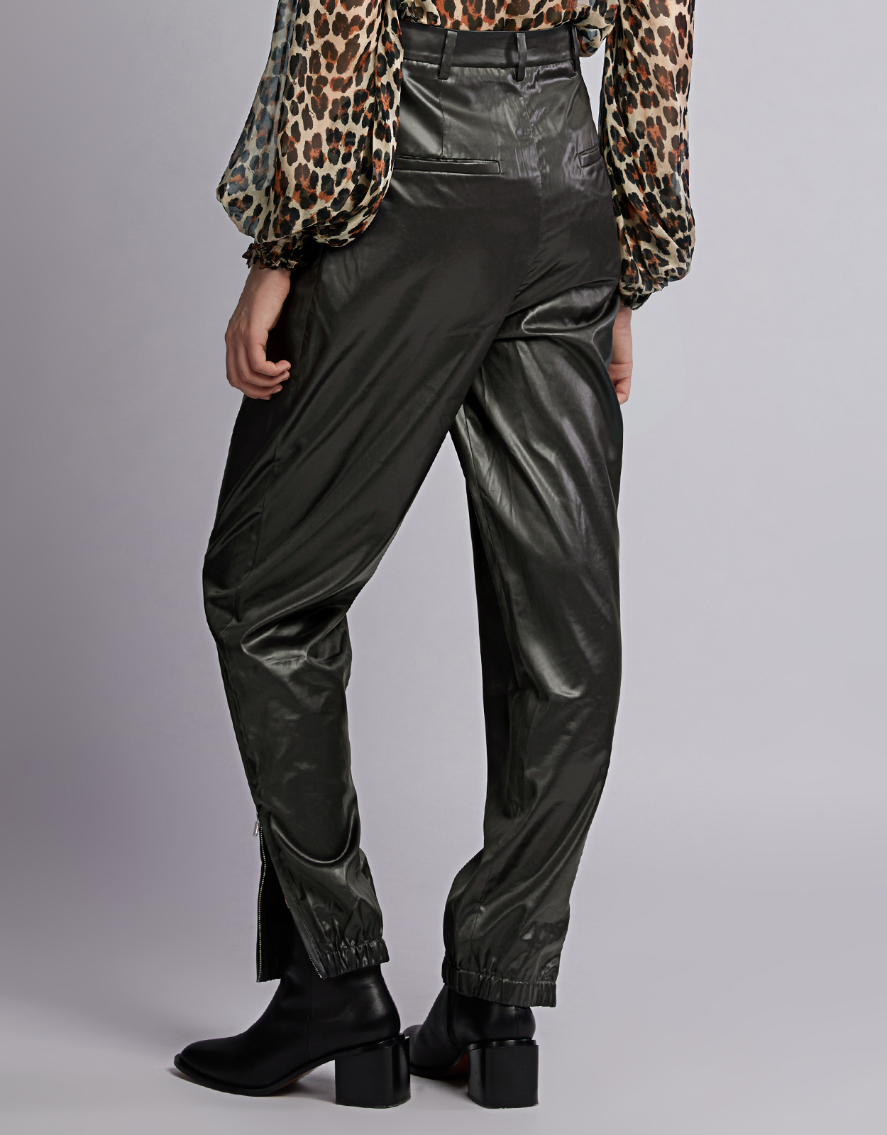 Tibi Pleated Faux Leather Tapered Pants (Pants,Straight Leg) IFCHIC.COM