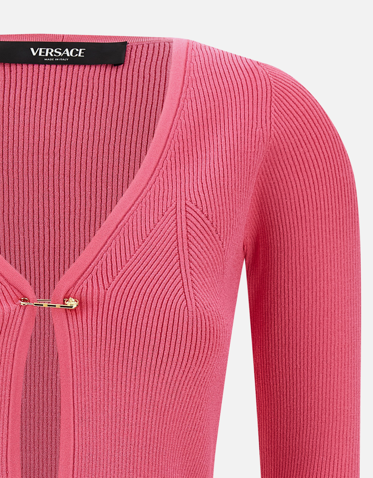 Versace Safety Pin Ribbed Knit Cardigan (Knitwear,Cardigans