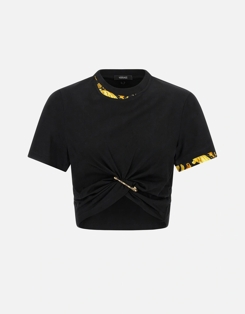 Versace バロック セーフティ ピン クロップ Tシャツ (トップス Versace バロック セーフティ ピン クロップ Tシャツ (トップス