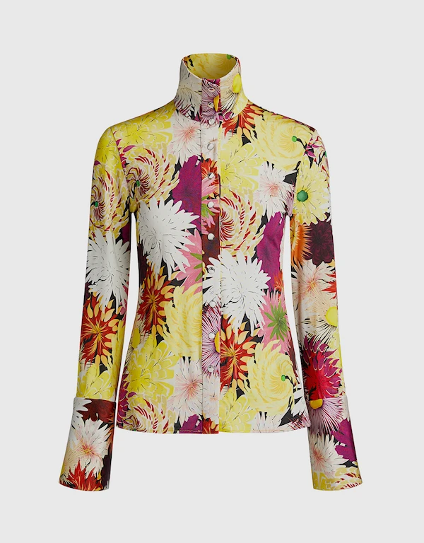 Ellery Sala High Neck Floral Fitted Blouse