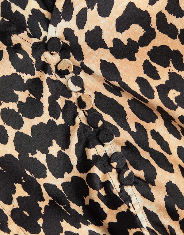 Leopard Print V-neck Silk-blend Satin Blouse