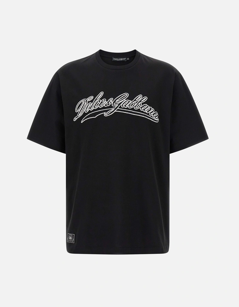 Dolce & Gabbana メンズ ロゴ刺繍コットンTシャツ (トップス＆Tシャツ