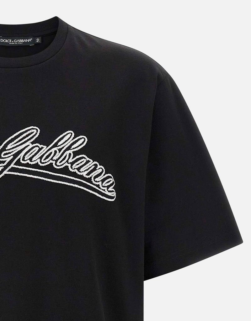 Dolce & Gabbana メンズ ロゴ刺繍コットンTシャツ (トップス＆Tシャツ