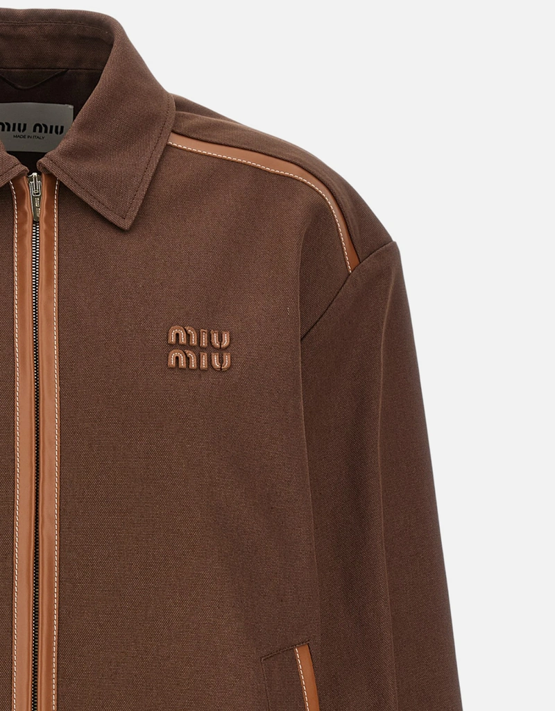 Miu Miu Logo Patch Cotton Canvas Jacket (Coats and Jackets,Casual