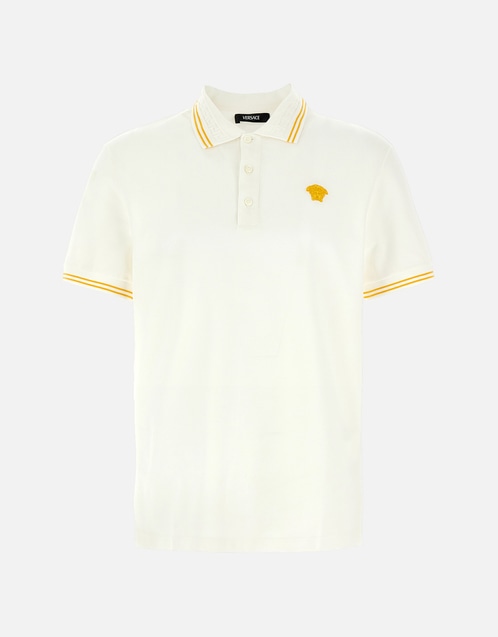 Versace メンズ メデューサ 刺繍 ショートスリーブ ポロシャツ