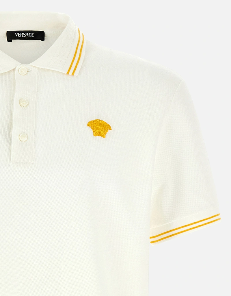 Versace メンズ メデューサ 刺繍 ショートスリーブ ポロシャツ