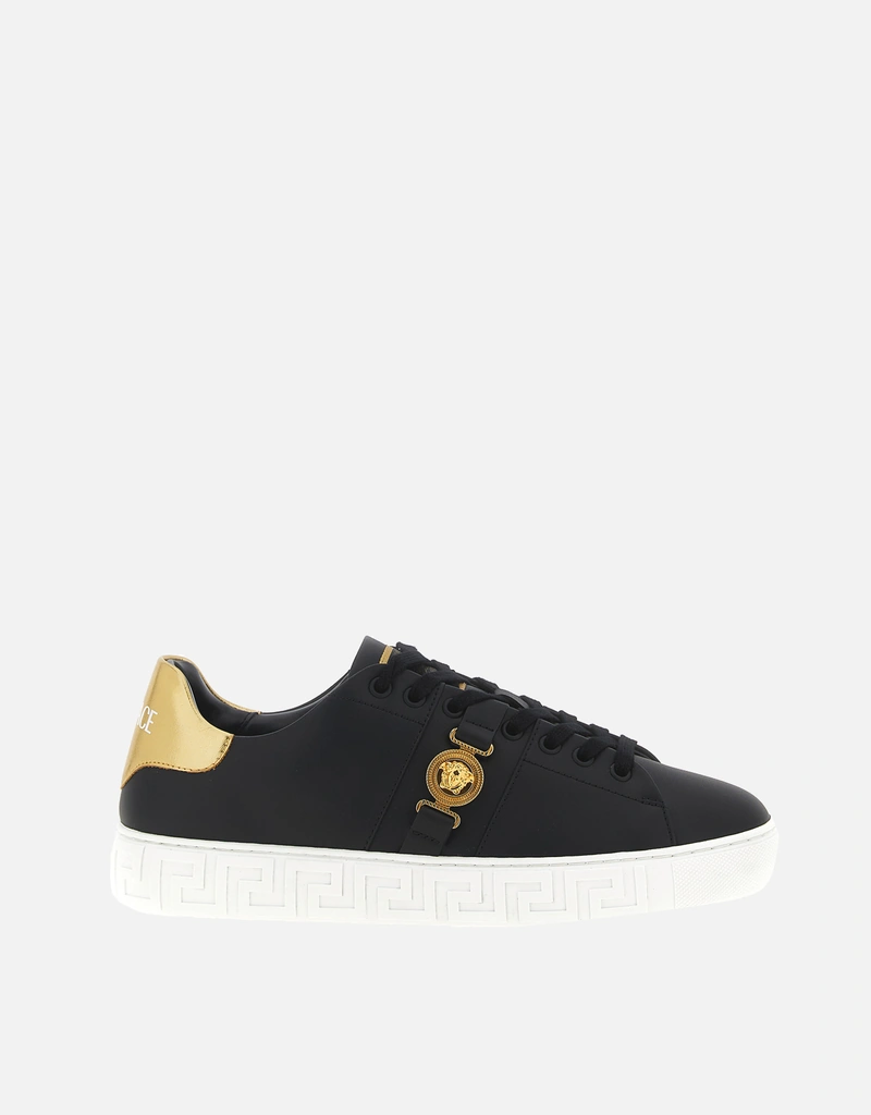 Versace メンズ メデューサ ビギー グレカ カーフレザー レースアップ