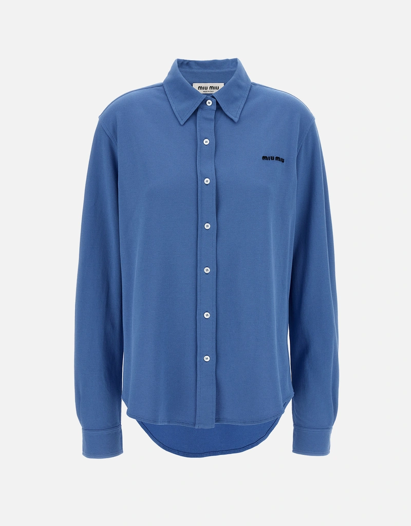 Miu Miu ロゴ刺繍コットンシャツ (トップス,ボタンダウンシャツ
