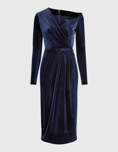 V-neck Off-the-shoulder Velvet Midi Dress