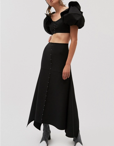 Riccardo Asymmetric Paneled Wool-Blend Midi Skirt