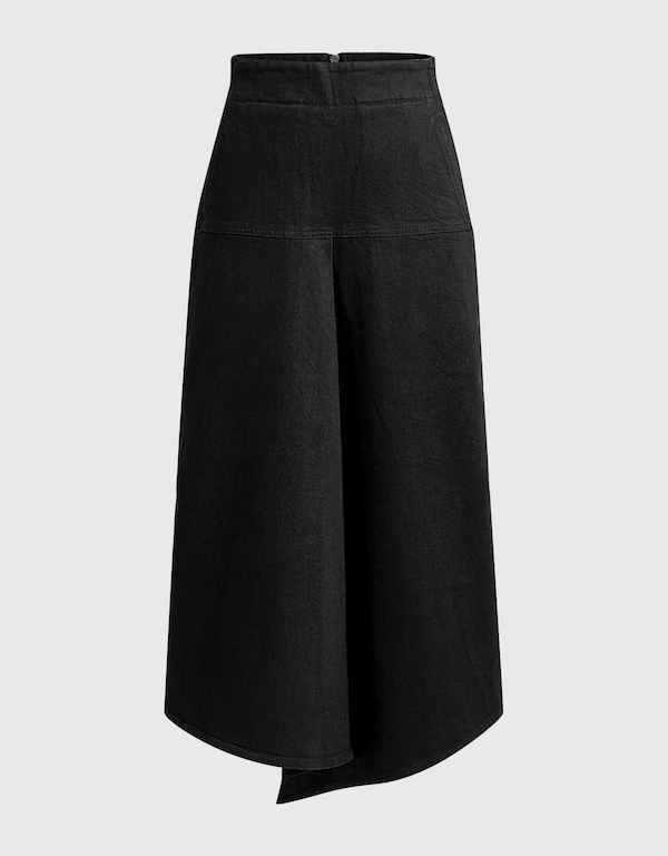 Tibi Asymmetric Drape Denim Midi Skirt