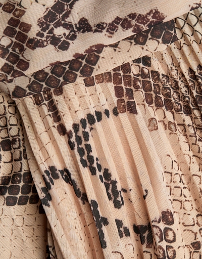 Rosa One-shoulder Snake Print Ruffle Pleated Maxi Dress