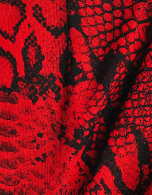 Solace London Heppy One-shoulder Ruffled Snake Print Midi Dress