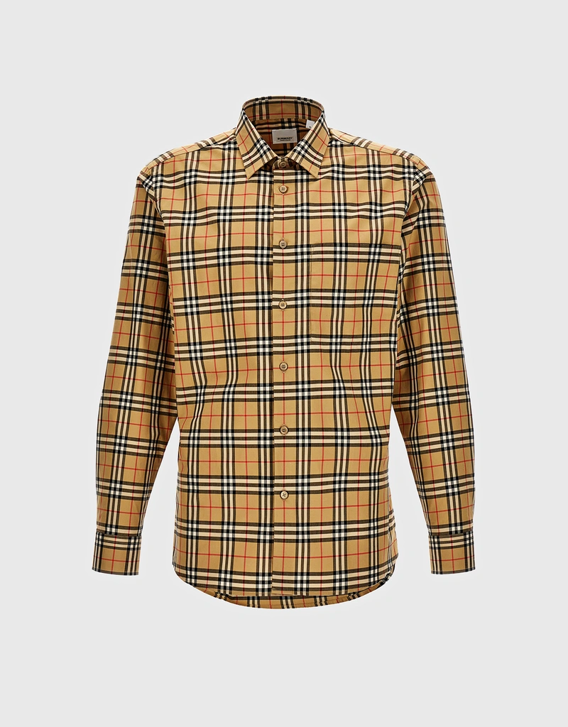 Burberry メンズ's Simson Cotton Check Long Sleeve Shirt () IFCHIC.COM