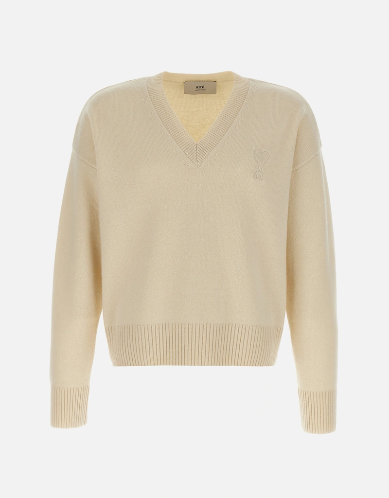 AMI Paris ユニセックス Ami De Coeur ウール Vネックセーター