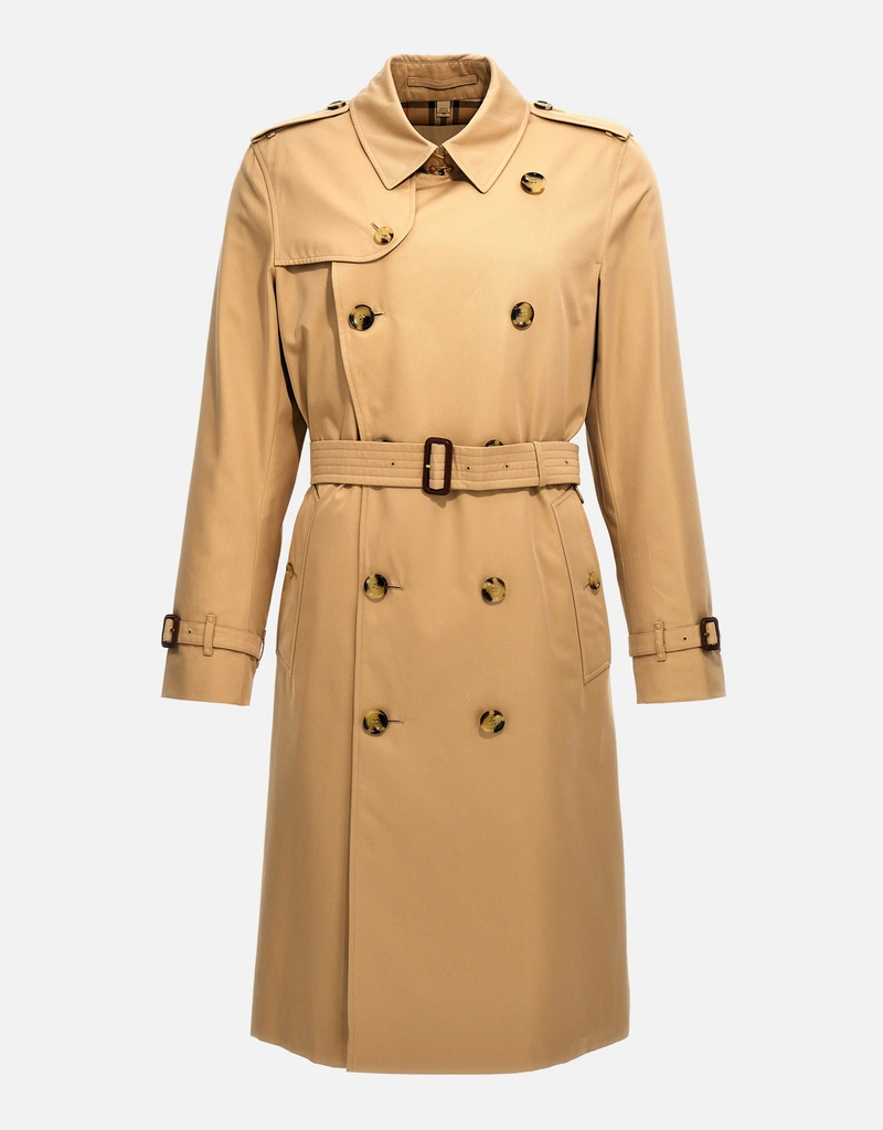 Burberry メンズ ケンジントン コットン ダブルブレスト ベルト 中丈