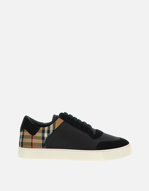 Burberry メンズカーフレザー&スエードチェック柄スニーカー Burberry メンズカーフレザー&スエードチェック柄スニーカー
