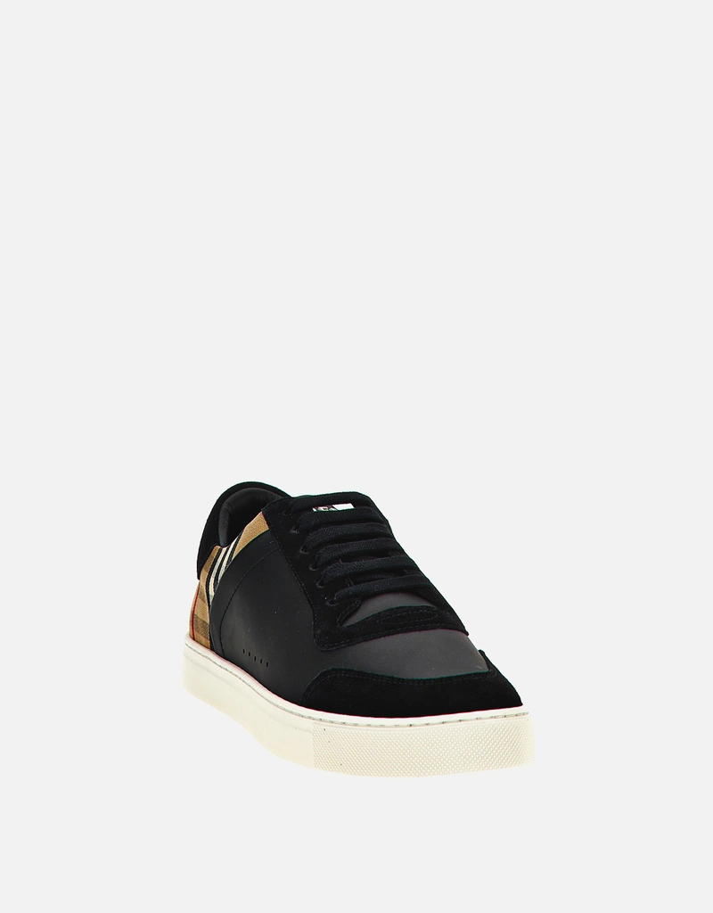 Burberry メンズカーフレザー＆スエードチェック柄スニーカー