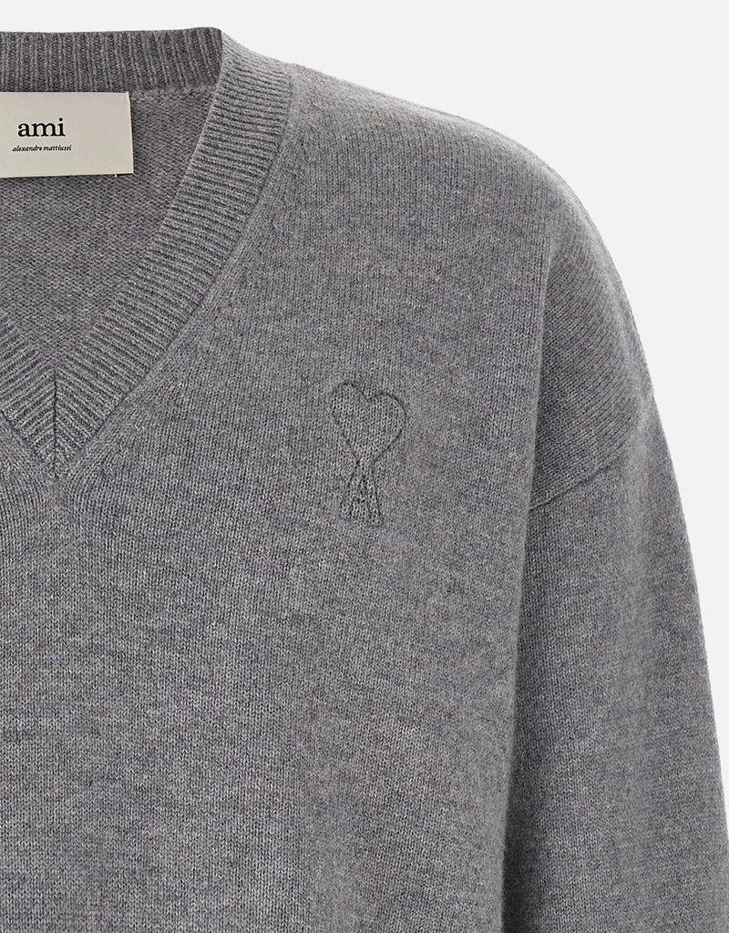 ami paris アミパリス Vネック ロゴニット ダークグレー ami paris アミパリス Vネック ロゴニット ダークグレー